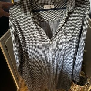 Velvet Blue and White Checkered Gingham Shirt Dress